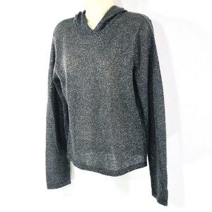 Vtg JONES NEW YORK Mohair Wool Knit Sweater Sz L Shimmer Silver Gray With Hood